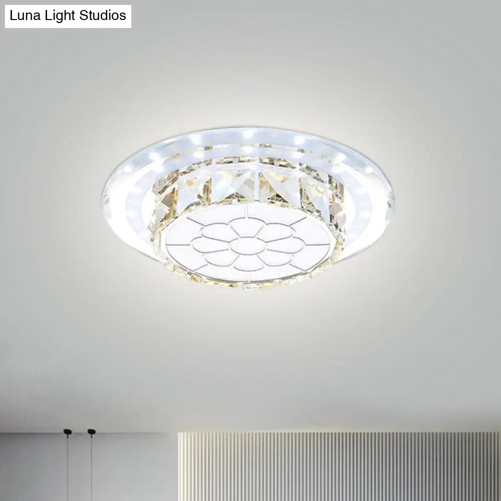 Crystal Led Flush Mount Hallway Lamp With Floral Pattern In Warm/White Light