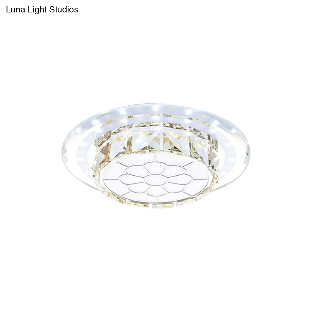 Crystal Led Flush Mount Hallway Lamp With Floral Pattern In Warm/White Light