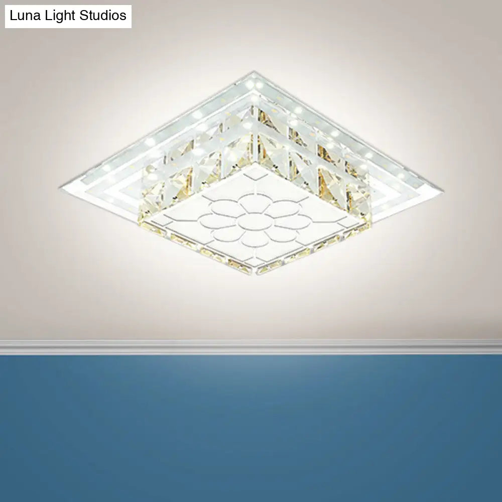 Crystal Led Flush Mount Hallway Lamp With Floral Pattern In Warm/White Light Chrome / Warm Square