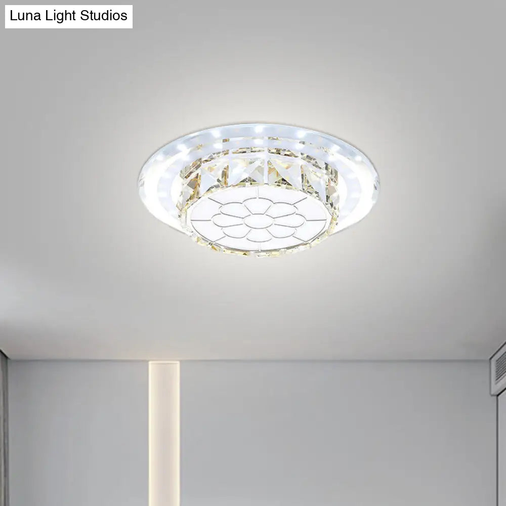 Crystal Led Flush Mount Hallway Lamp With Floral Pattern In Warm/White Light