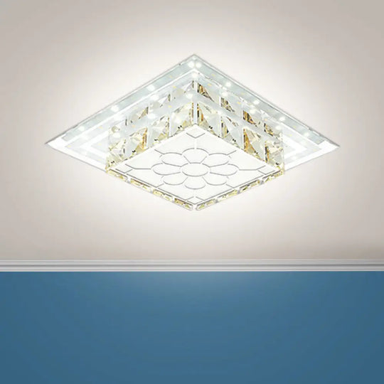 Crystal Led Flush Mount Hallway Lamp With Floral Pattern In Warm/White Light Chrome / Warm Square