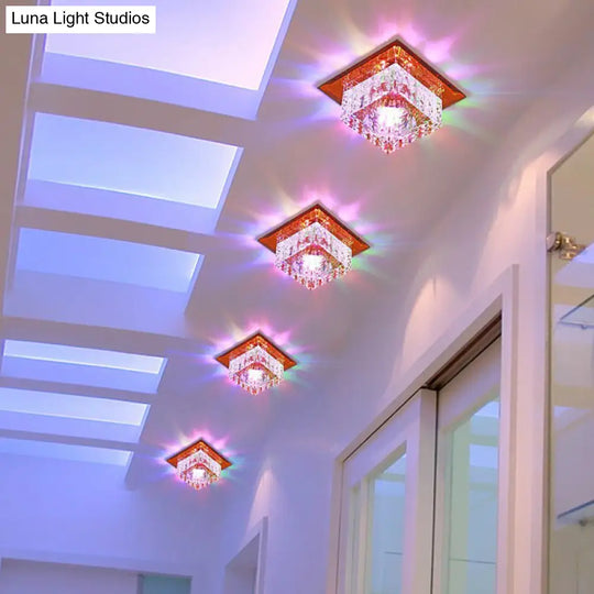 Crystal Led Flush Mount Light For Foyer - Simplicity & Elegance Clear / 3W Multi Color