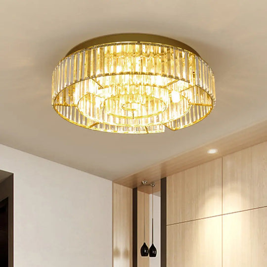 Crystal Led Flush Mount Light: Sleek Black/Gold Rectangular Fixture For Contemporary Ceiling