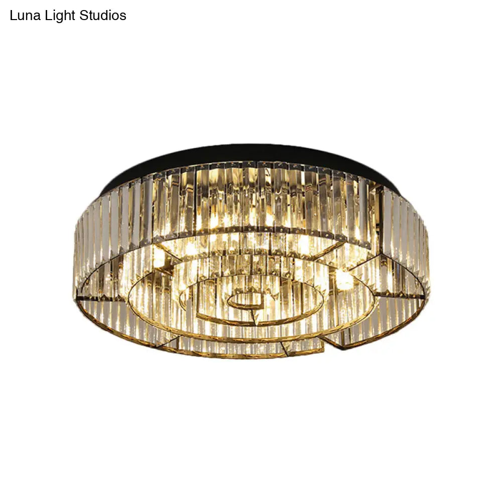 Crystal Led Flush Mount Light: Sleek Black/Gold Rectangular Fixture For Contemporary Ceiling