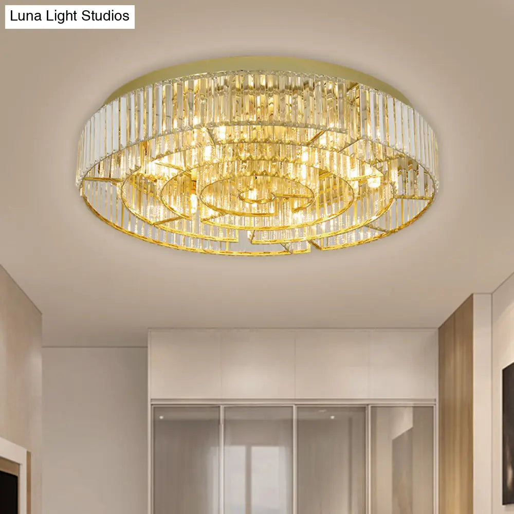 Crystal Led Flush Mount Light: Sleek Black/Gold Rectangular Fixture For Contemporary Ceiling