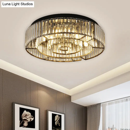 Crystal Led Flush Mount Light: Sleek Black/Gold Rectangular Fixture For Contemporary Ceiling