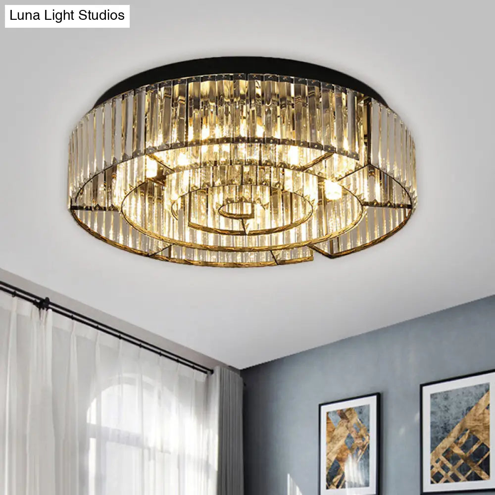 Crystal Led Flush Mount Light: Sleek Black/Gold Rectangular Fixture For Contemporary Ceiling