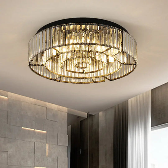 Crystal Led Flush Mount Light: Sleek Black/Gold Rectangular Fixture For Contemporary Ceiling