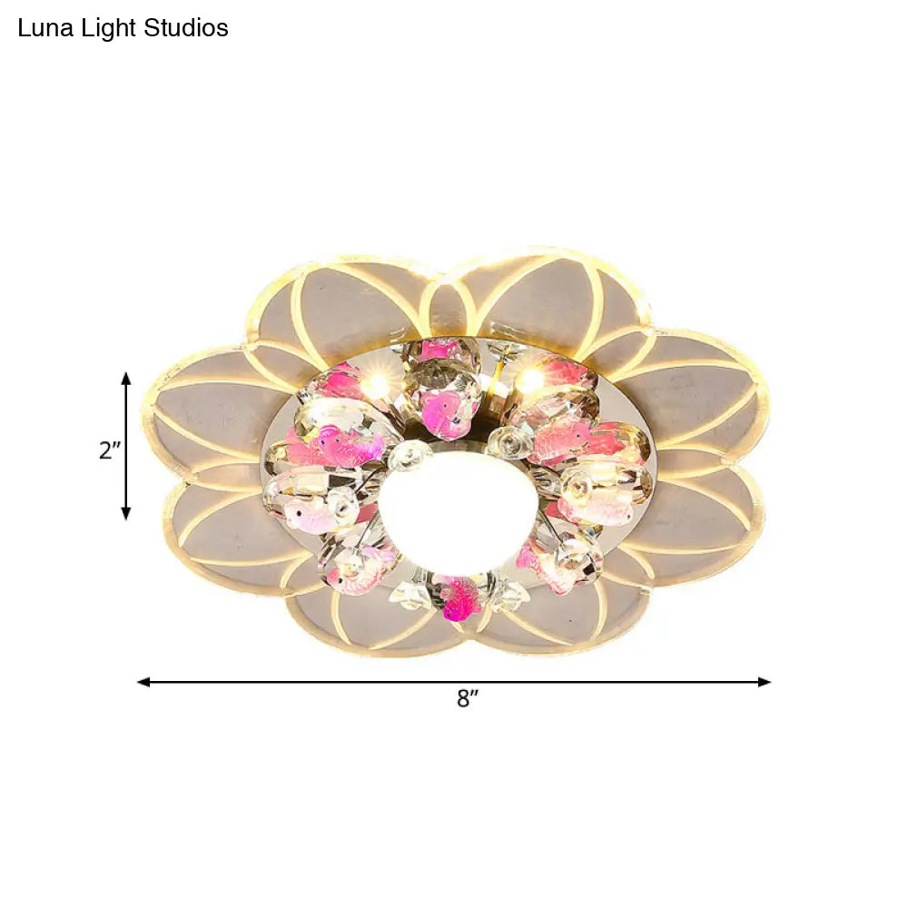 Crystal Led Flush Mount Light With Fish Design In Modern Flower Pattern And Multiple Options