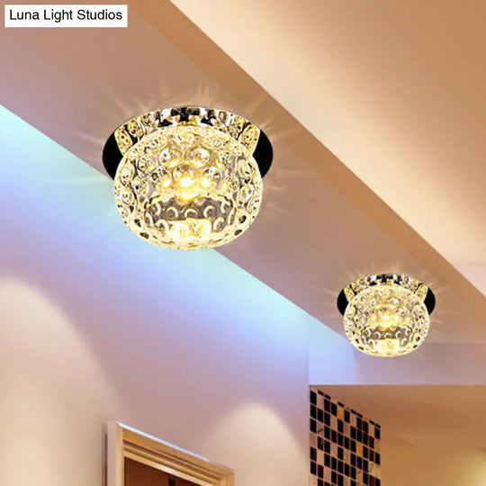 Crystal Led Flush Mount Spotlight For Corridor - Clear Dome Ceiling Light