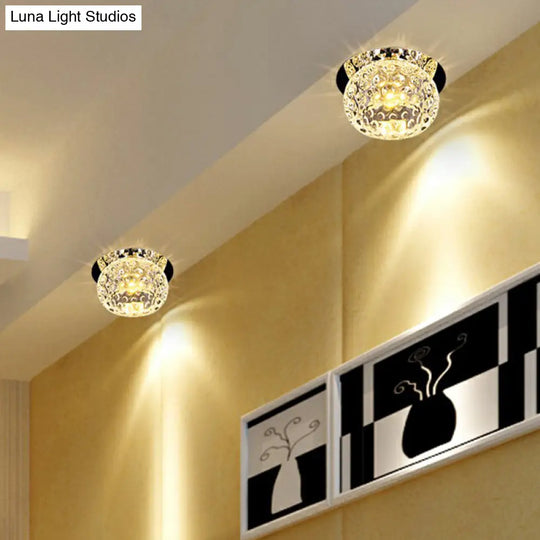 Crystal Led Flush Mount Spotlight For Corridor - Clear Dome Ceiling Light