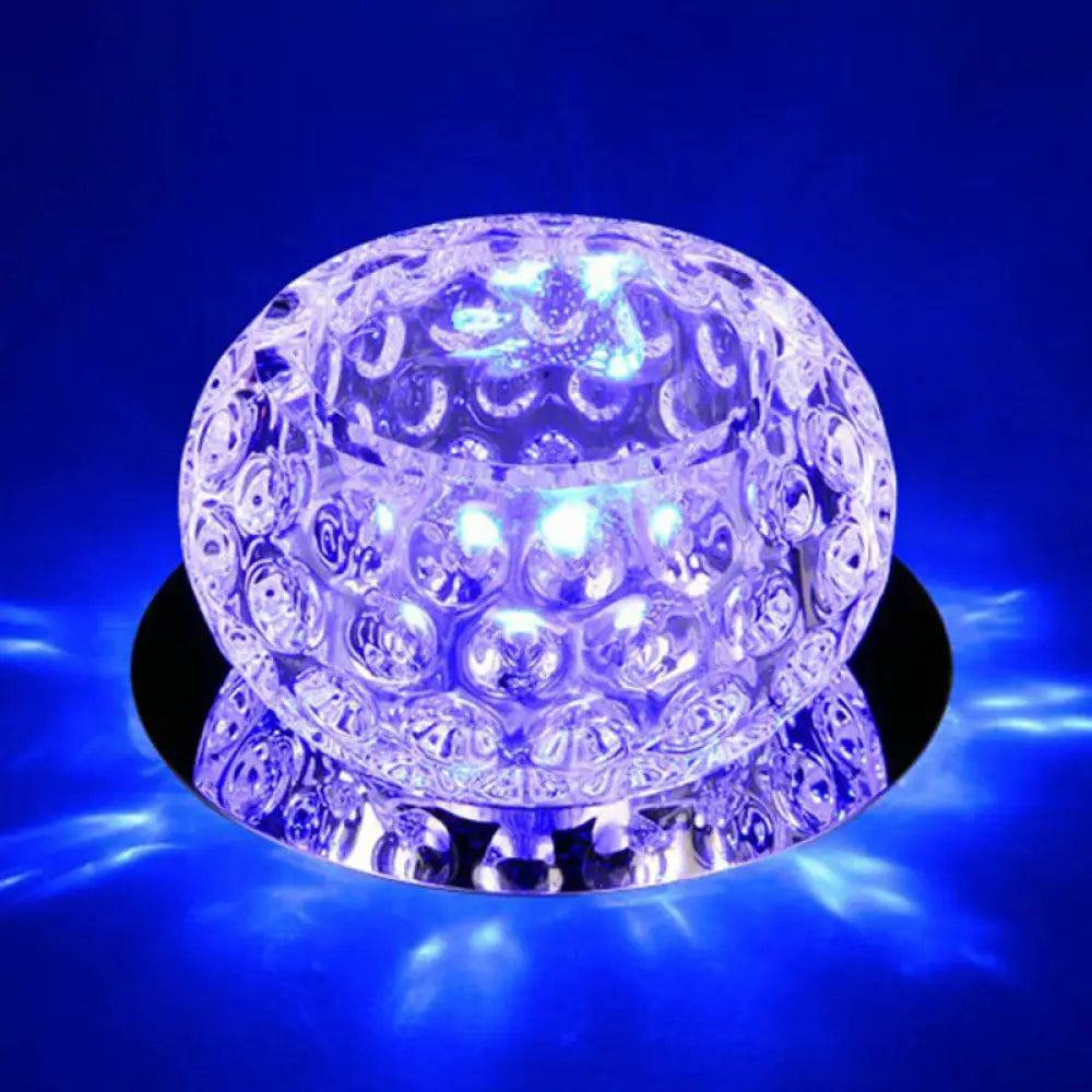 Crystal Led Flush Mount Spotlight For Corridor - Clear Dome Ceiling Light / Blue