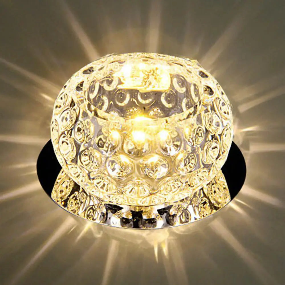 Crystal Led Flush Mount Spotlight For Corridor - Clear Dome Ceiling Light / Third Gear