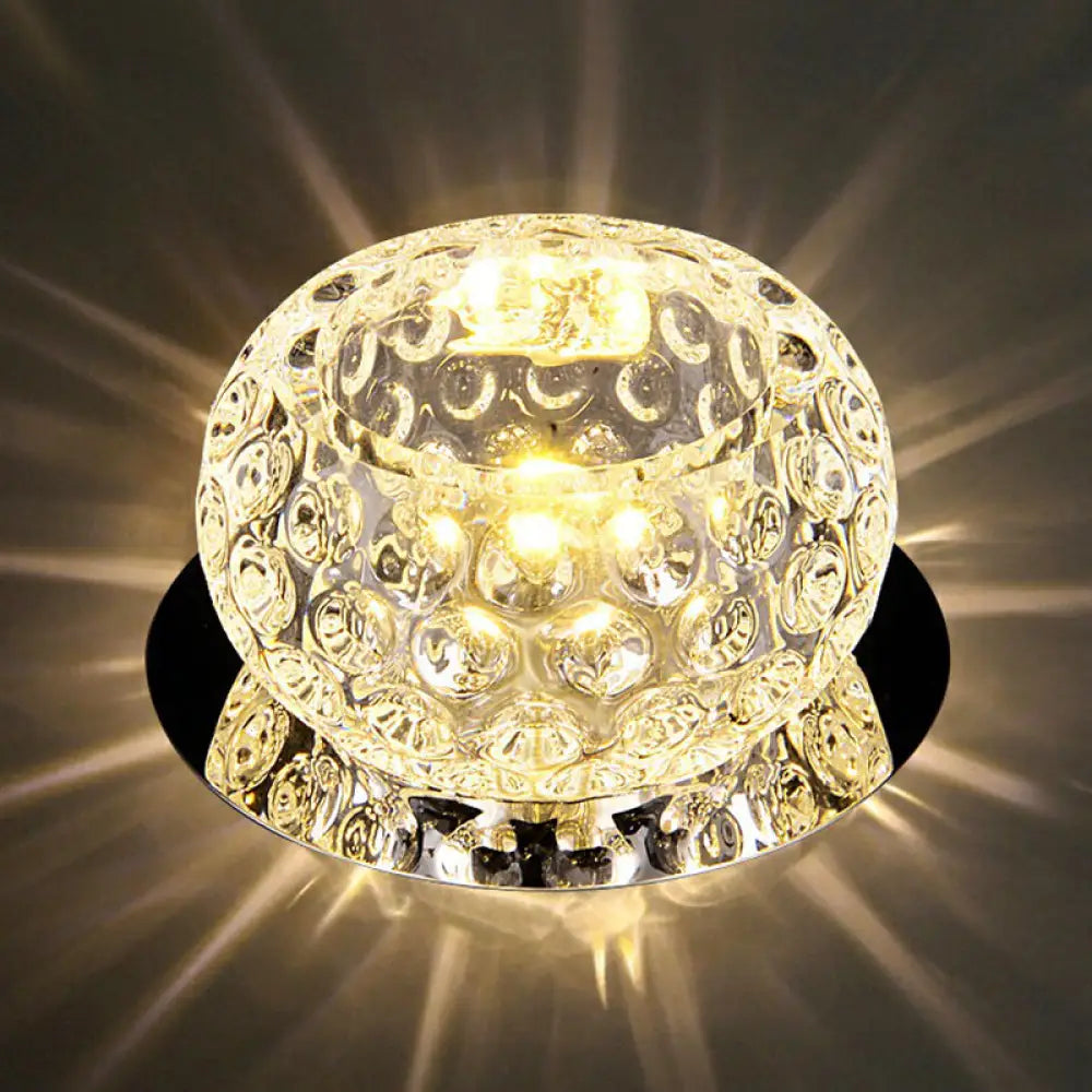 Crystal Led Flush Mount Spotlight For Corridor - Clear Dome Ceiling Light / Warm