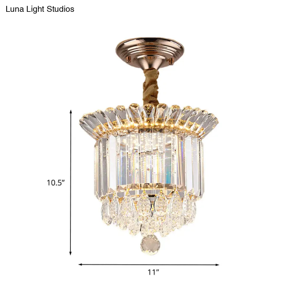 Crystal Led Flush Mount With Gold Finish And Dangling Drops