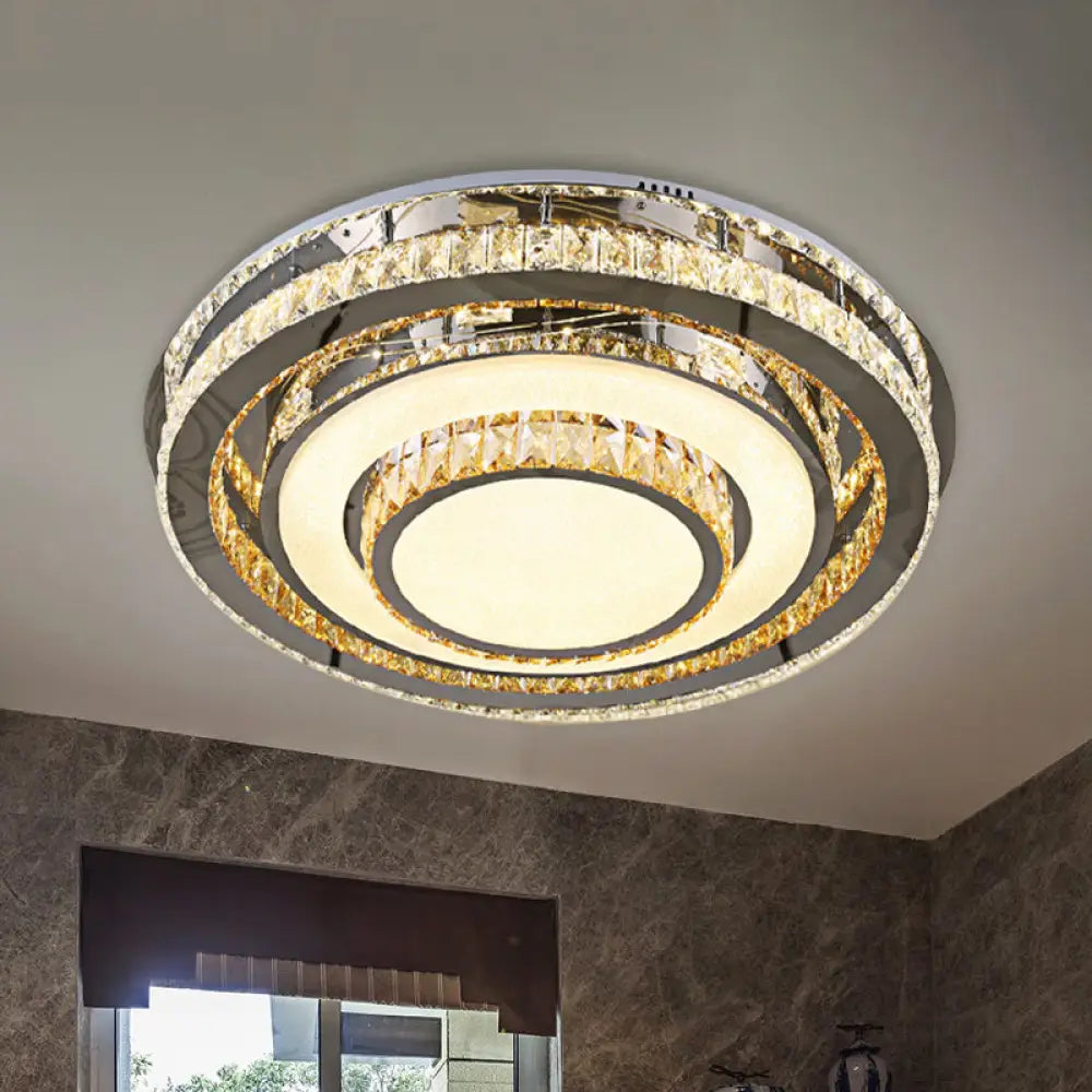 Crystal Led Flushmount Close To Ceiling Lighting Fixture In Nickel - Simple & Sleek Design