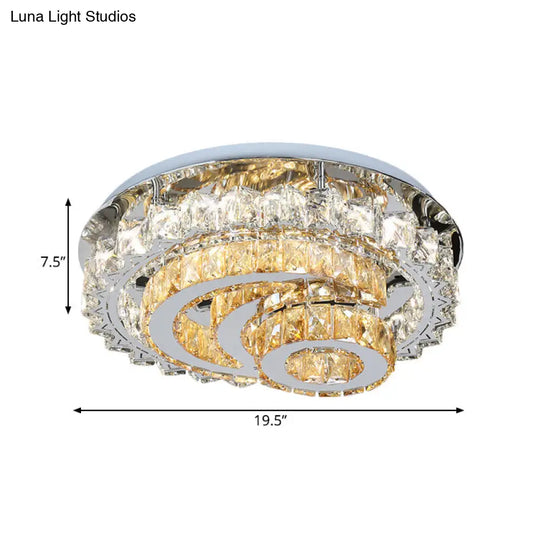 Crystal Led Flushmount Parlor Ceiling Light With Inlaid Opulent Chrome Moon And Circle Design