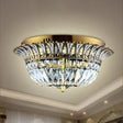 Crystal Led Gold Flared Shade Flushmount Light Fixture For Modern Living Rooms