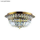 Crystal Led Gold Flared Shade Flushmount Light Fixture For Modern Living Rooms