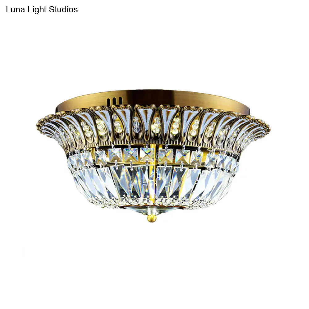 Crystal Led Gold Flared Shade Flushmount Light Fixture For Modern Living Rooms