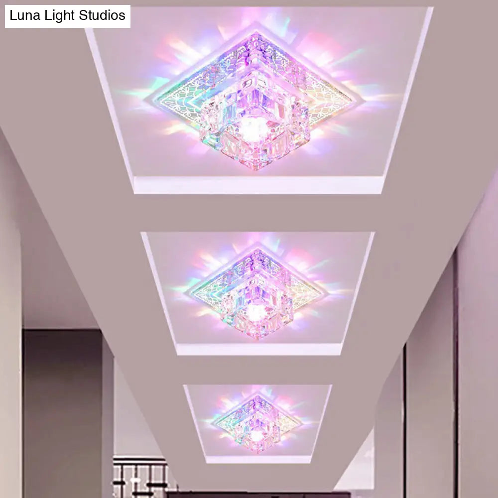 Crystal Led Hallway Flush Mount Light - Minimalist Square Design In Clear / Small Multi Color