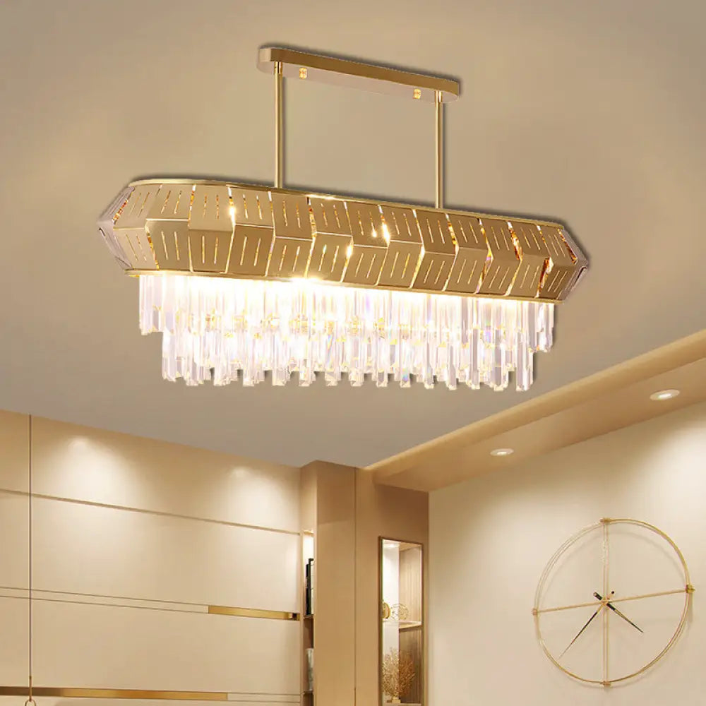 Crystal Led Linear Chandelier: Luxurious Gold Hanging Lamp For Living Room - 35.5/47 Long / 35.5