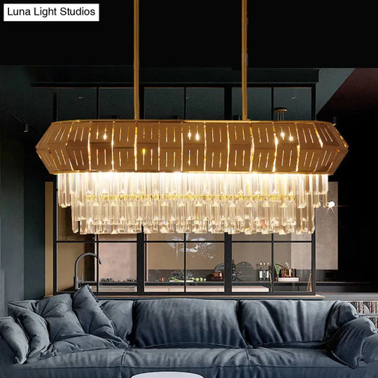 Crystal Led Linear Chandelier: Luxurious Gold Hanging Lamp For Living Room - 35.5/47 Long