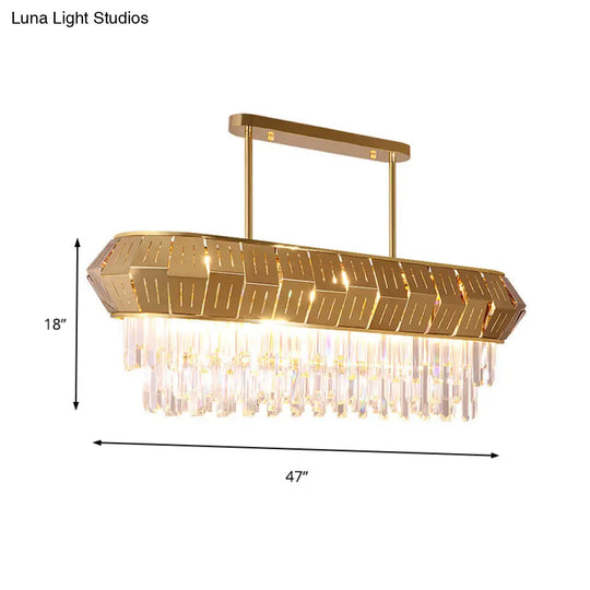 Crystal Led Linear Chandelier: Luxurious Gold Hanging Lamp For Living Room - 35.5/47 Long