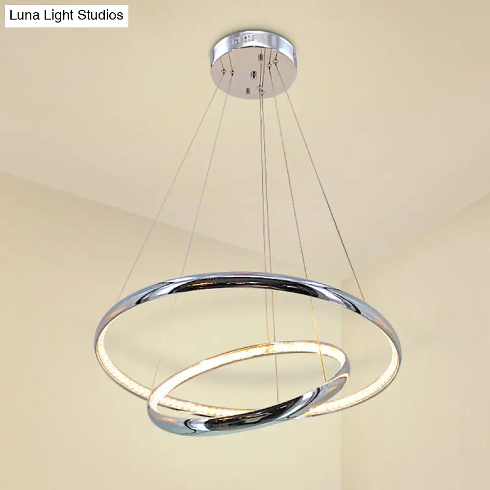 Modern Crystal Led Ring Chandelier In Chrome: Minimalist Pendant Lamp With Warm/White Light For