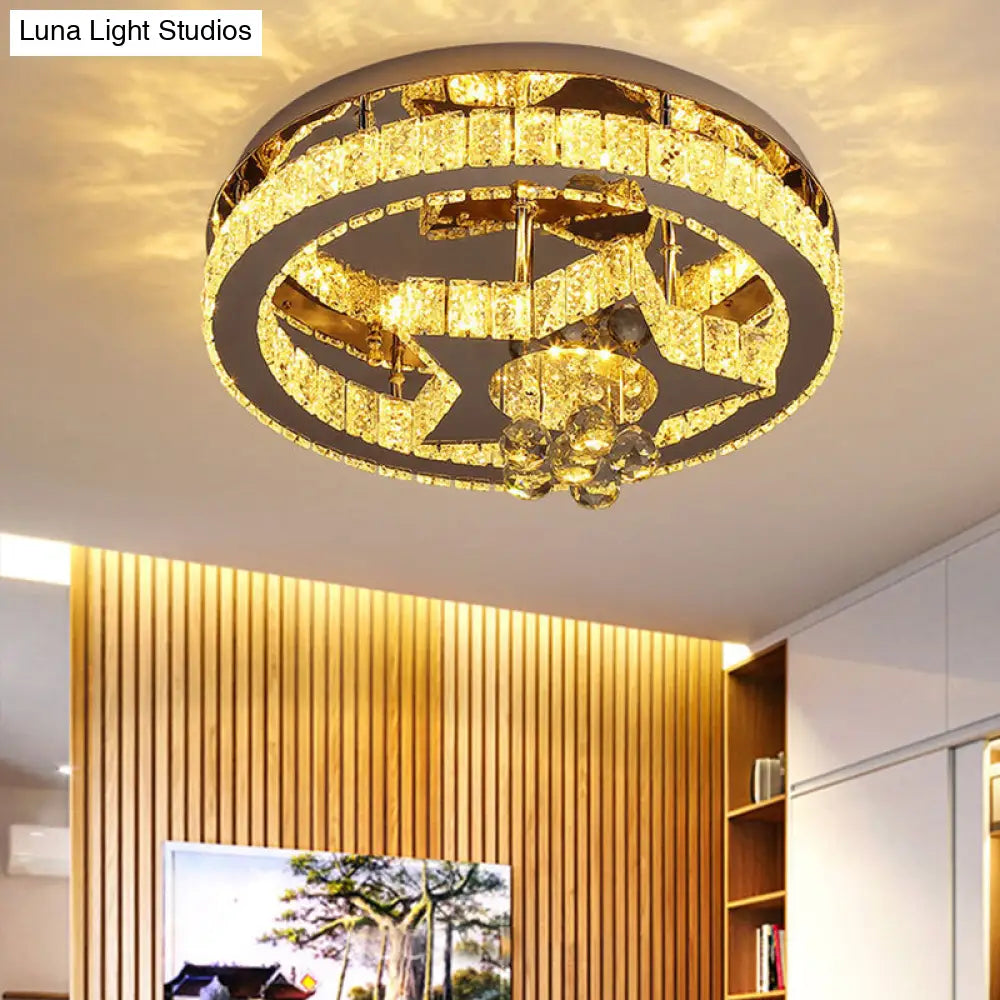Crystal Led Semi Flush Ceiling Light - Nordic Style Chrome Fixture For Bedroom / Third Gear Star