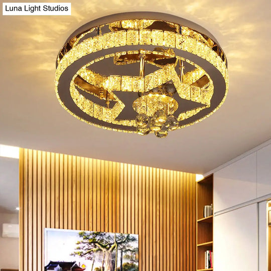 Crystal Led Semi Flush Ceiling Light - Nordic Style Chrome Fixture For Bedroom / Third Gear Star
