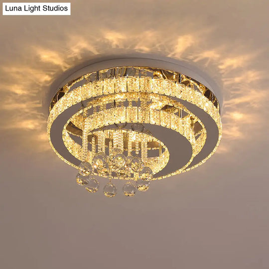 Crystal Led Semi Flush Ceiling Light - Nordic Style Chrome Fixture For Bedroom / Third Gear Moon