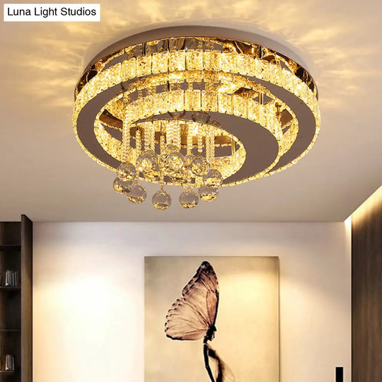 Crystal Led Semi Flush Ceiling Light - Nordic Style Chrome Fixture For Bedroom