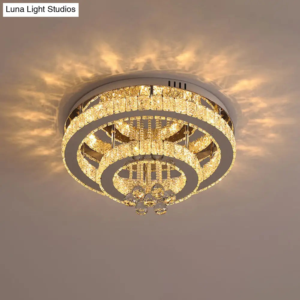 Crystal Led Semi Flush Ceiling Light - Nordic Style Chrome Fixture For Bedroom / Third Gear Double