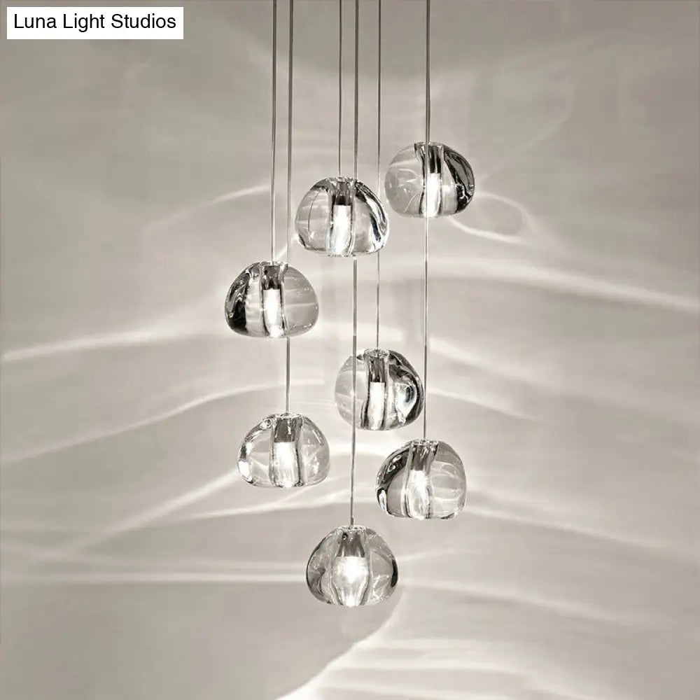 Chrome Led Staircase Pendant Light With Crystal Simplicity - Stone Shape Hanging Illumination 7 /