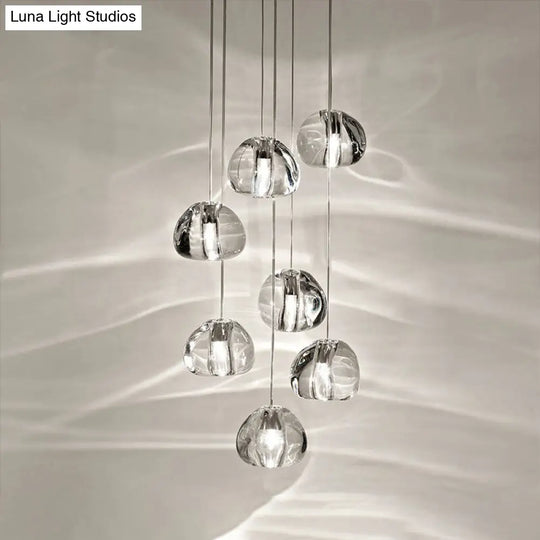 Chrome Led Staircase Pendant Light With Crystal Simplicity - Stone Shape Hanging Illumination 7 /