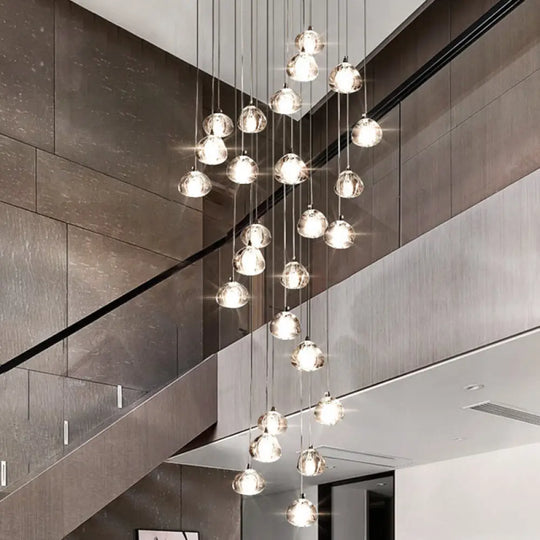 Crystal Led Staircase Pendant Light In Chrome - Stone Shape For Simplicity 26 /