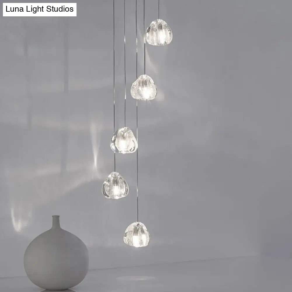 Chrome Led Staircase Pendant Light With Crystal Simplicity - Stone Shape Hanging Illumination 5 /