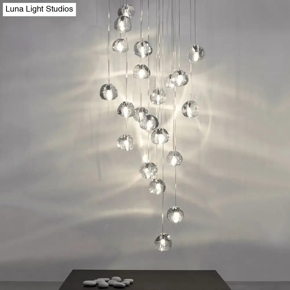 Chrome Led Staircase Pendant Light With Crystal Simplicity - Stone Shape Hanging Illumination