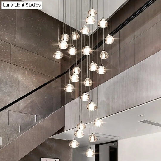 Chrome Led Staircase Pendant Light With Crystal Simplicity - Stone Shape Hanging Illumination 26 /