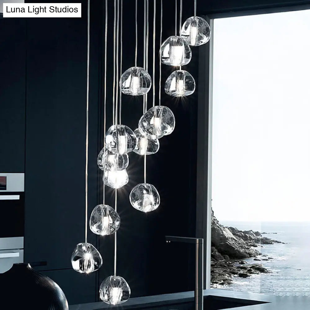 Chrome Led Staircase Pendant Light With Crystal Simplicity - Stone Shape Hanging Illumination 14 /