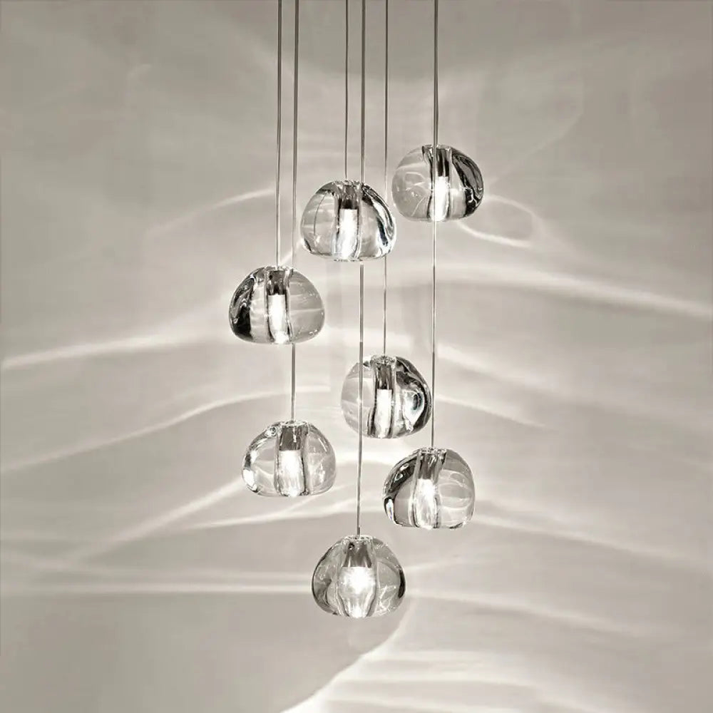 Crystal Led Staircase Pendant Light In Chrome - Stone Shape For Simplicity 7 /