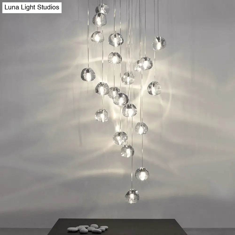 Crystal Led Staircase Pendant Light In Chrome - Stone Shape For Simplicity