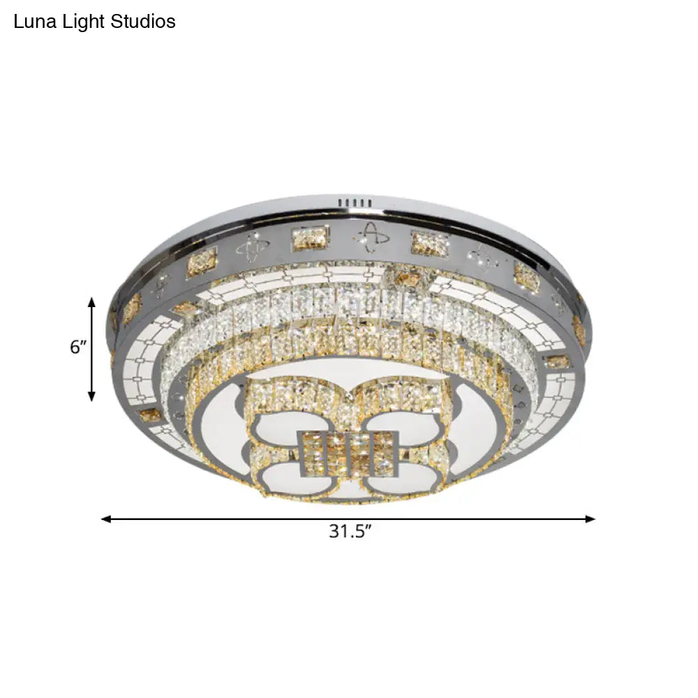 Crystal Lotus Flushmount Led Ceiling Lamp In Chrome Warm & White Light