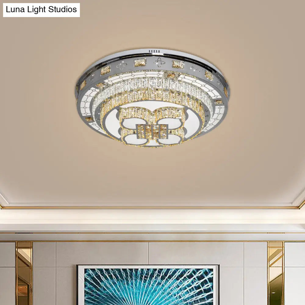 Crystal Lotus Flushmount Led Ceiling Lamp In Chrome Warm & White Light /