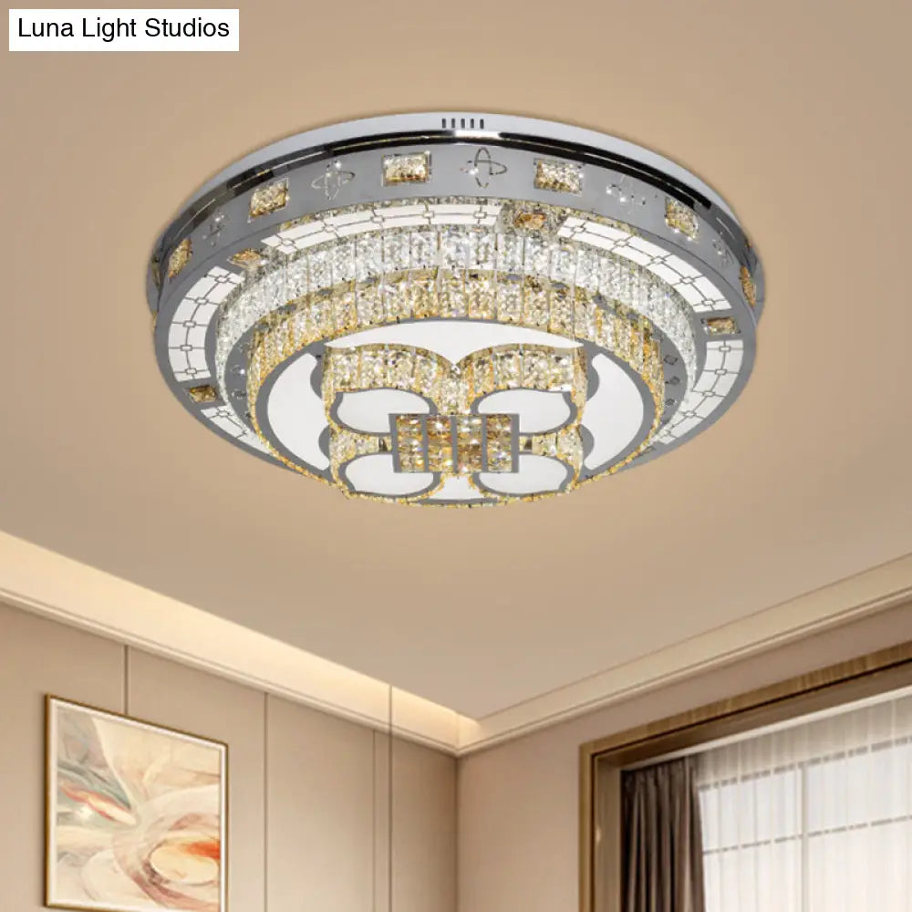 Crystal Lotus Flushmount Led Ceiling Lamp In Chrome Warm & White Light