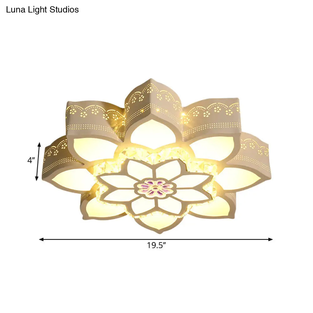 Crystal Lotus Led Flush Mount Ceiling Light - Modern White Design