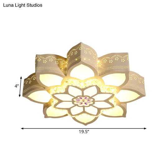 Crystal Lotus Led Flush Mount Ceiling Light - Modern White Design