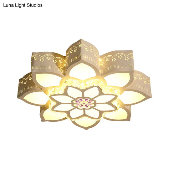 Crystal Lotus Led Flush Mount Ceiling Light - Modern White Design