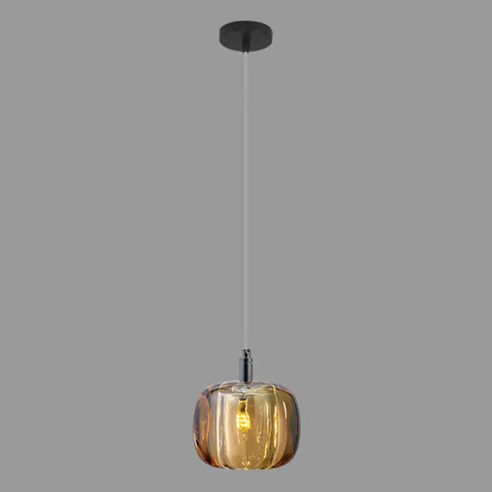 Crystal Melon Dining Room Pendant Light: Postmodern Minimalist Hanging Lamp Kit Cognac / 4.5